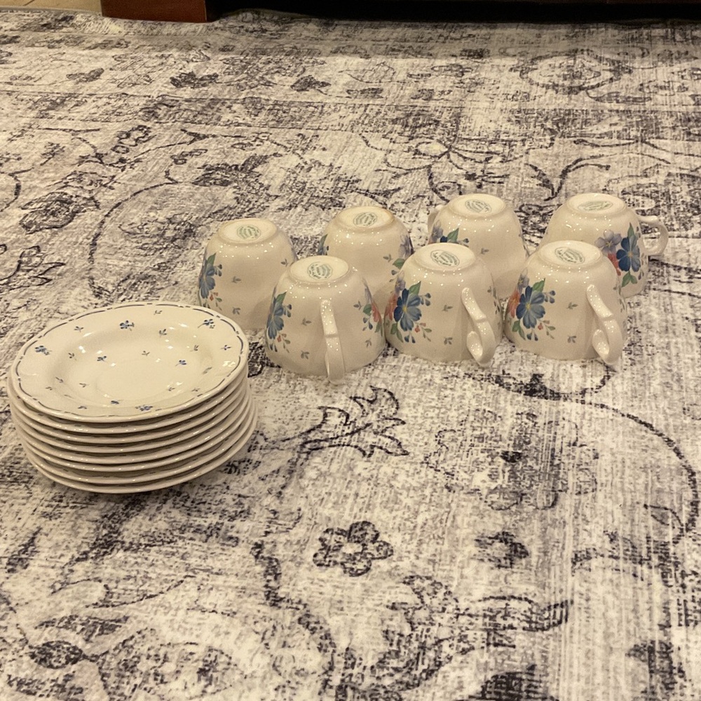 Nikko Ceramics Floral Mugs and Plates Set - Blue,pink and purple flowers